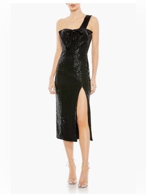 Sequined One Shoulder Front Bow Dress - leena for Mac Duggal
